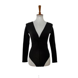 Abercrombie & Fitch Black Twist-Front Long-Sleeve V-Neck Bodysuit- XS